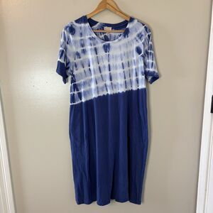 Logo By Lori Goldstein Blue Tie Dye Dress Knee Length Pockets Casual Sz Medium